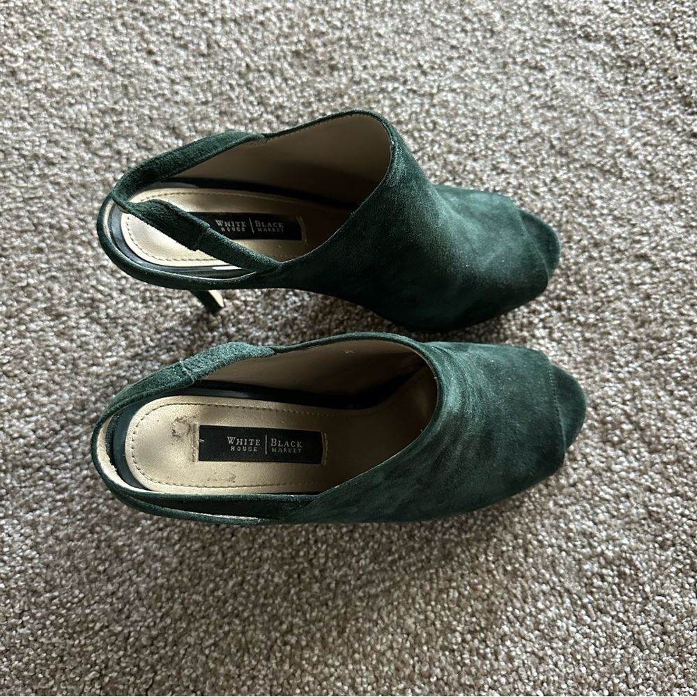 Dark Green Suede Mules